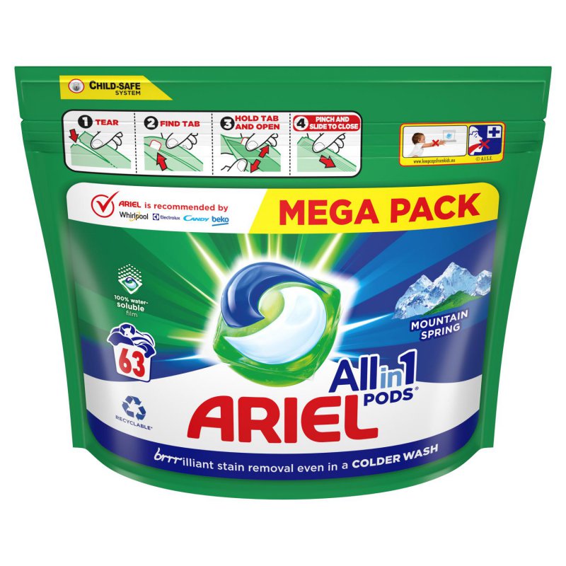 Ariel kapsle praní mountain spring 63 ks