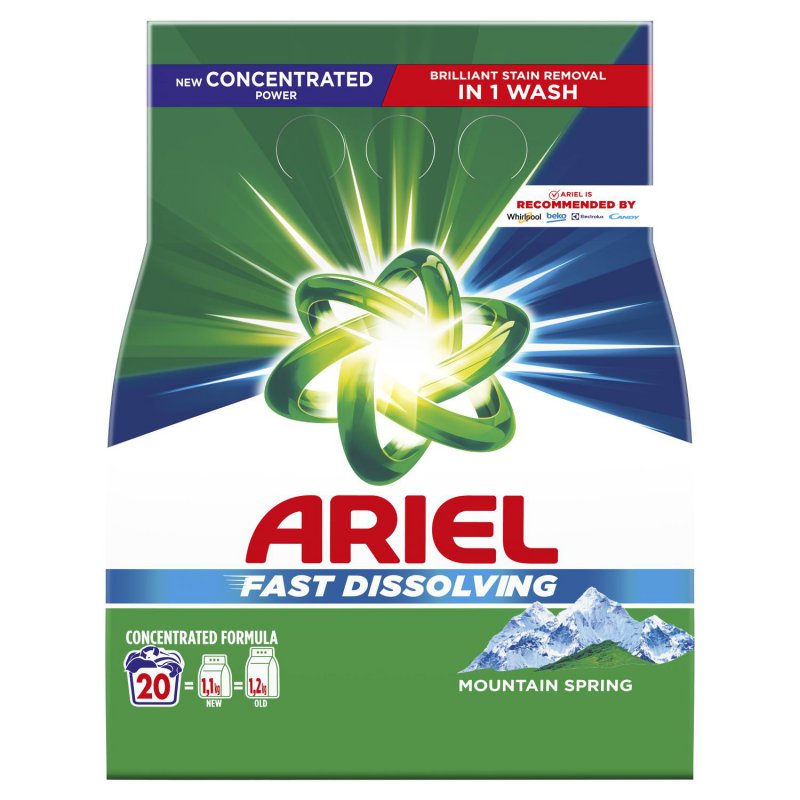 Ariel prací prášek. 1,1 kg mountain spring 20 dávek